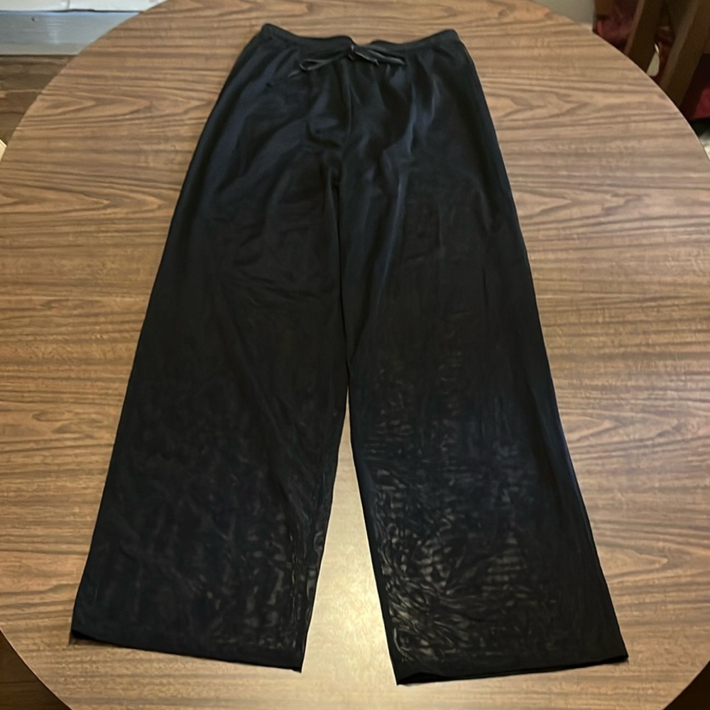Anne Cole Black Sheer Wide-Leg Swim Coverup Pants with Drawstring Waist